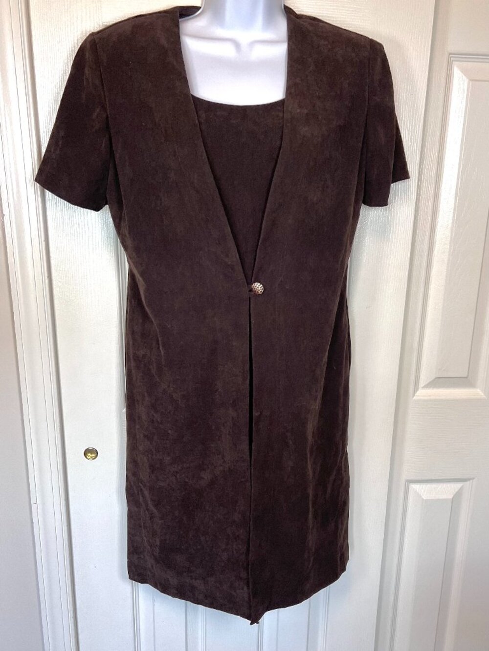 Vintage 90's Worthington Brown Faux Suede Layered Knee Length Dress Size 8